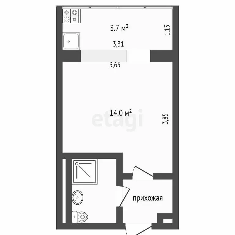 1-комнатная квартира: Тюмень, Олимпийская улица, 32 (17.3 м) - Фото 1