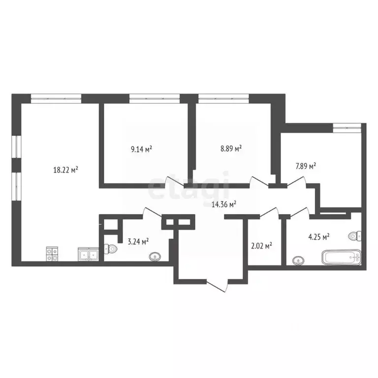 3-к кв. Тюменская область, Тюмень Харьковская ул., 76 (67.6 м) - Фото 1