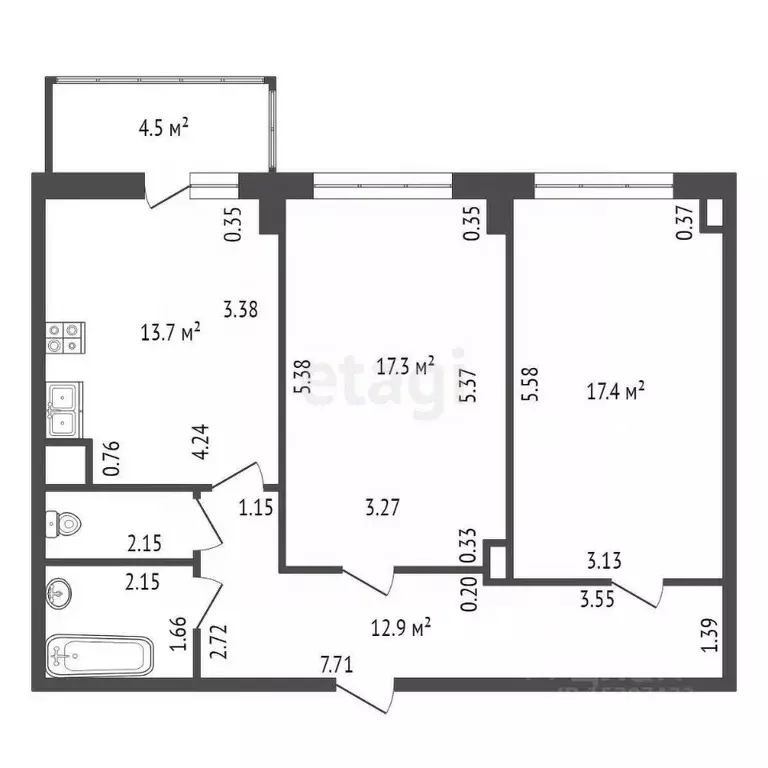 2-к кв. Санкт-Петербург Гжатская ул., 22к3 (67.0 м) - Фото 1