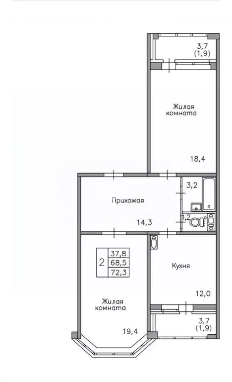 2-к кв. Липецкая область, Липецк Московская ул., 157 (72.0 м) - Фото 2