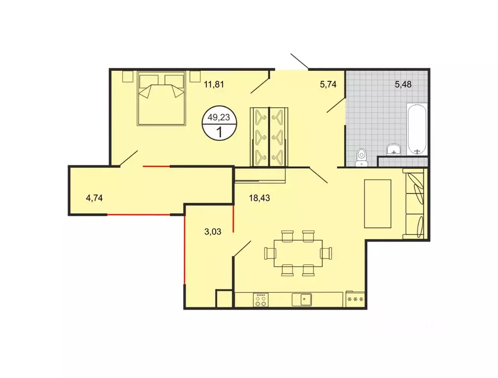 1-к кв. Ставропольский край, Ставрополь № 15 мкр,  (49.23 м) - Фото 1