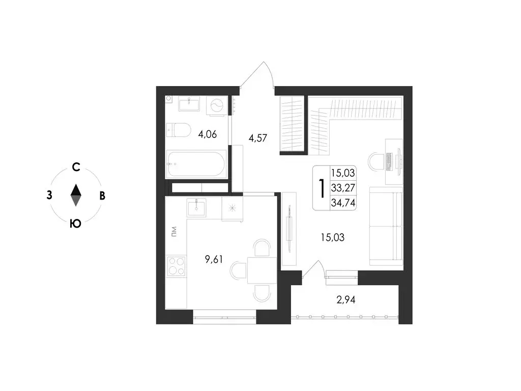 1-комнатная квартира: Воронеж, микрорайон Первое Мая, ЖК Май (34.74 м) - Фото 1