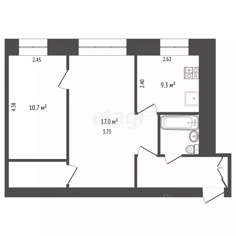 2-к кв. Ярославская область, Рыбинск просп. Серова, 2 (44.1 м) - Фото 2