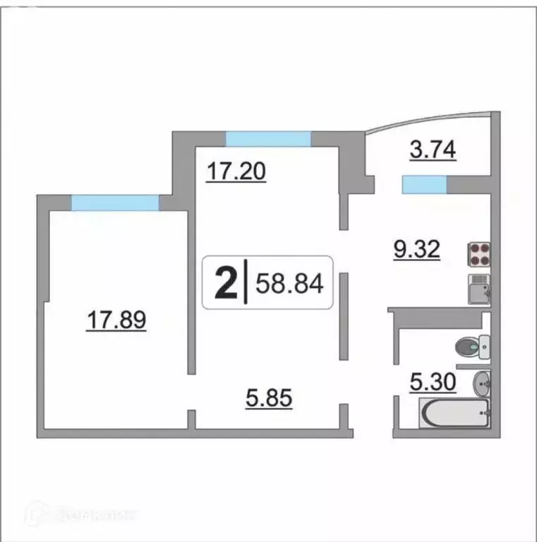 2-комнатная квартира: Тюмень, улица Федюнинского, 58к2 (58.8 м) - Фото 1