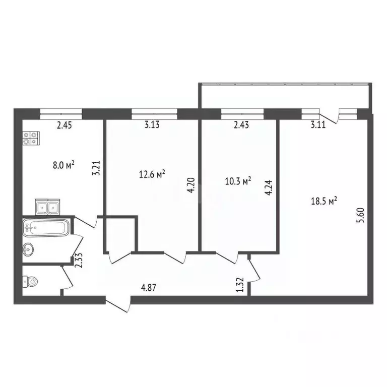 3-к кв. Санкт-Петербург просп. Луначарского, 70К1 (61.2 м) - Фото 2