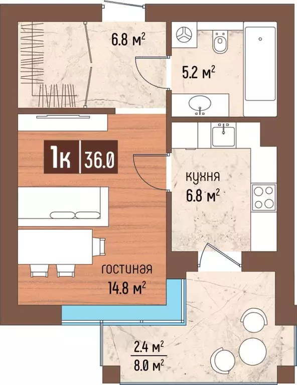 1-к кв. Калининградская область, Светлогорск Ольховая ул., 32к13 (36.0 ... - Фото 0