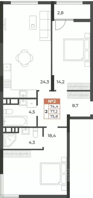 2-к кв. Крым, Симферополь ул. Караимская, 50 (75.8 м) - Фото 0