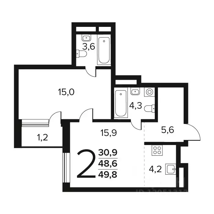 2-к кв. Москва Новые Ватутинки жилрайон, Заречный мкр,  (49.8 м) - Фото 0