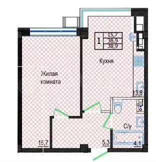 1-к. квартира, 38,9 м, 2/5 эт. - Фото 0