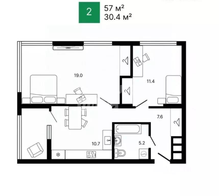2-к кв. Пензенская область, Пенза ул. Мира, 46к2 (57.2 м) - Фото 1