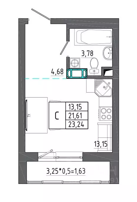 Студия Воронежская область, Воронеж Нижняя ул., 32 (23.24 м) - Фото 1