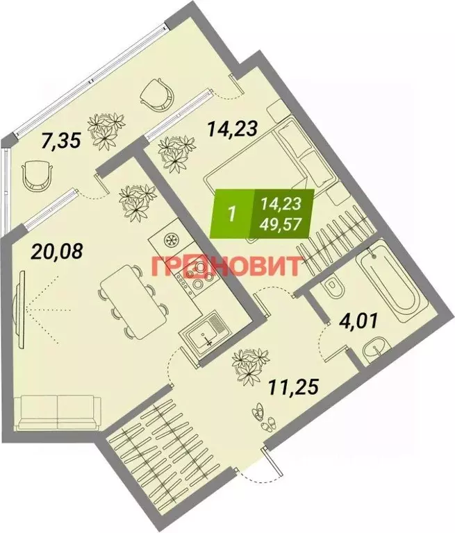 1-к кв. Новосибирская область, Новосибирск Сухарная ул., 105/1 (49.57 ... - Фото 1