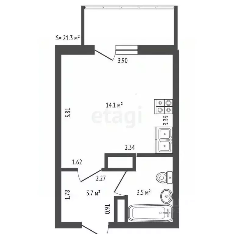 Студия Санкт-Петербург ул. Среднерогатская, 16к4 (21.3 м) - Фото 2