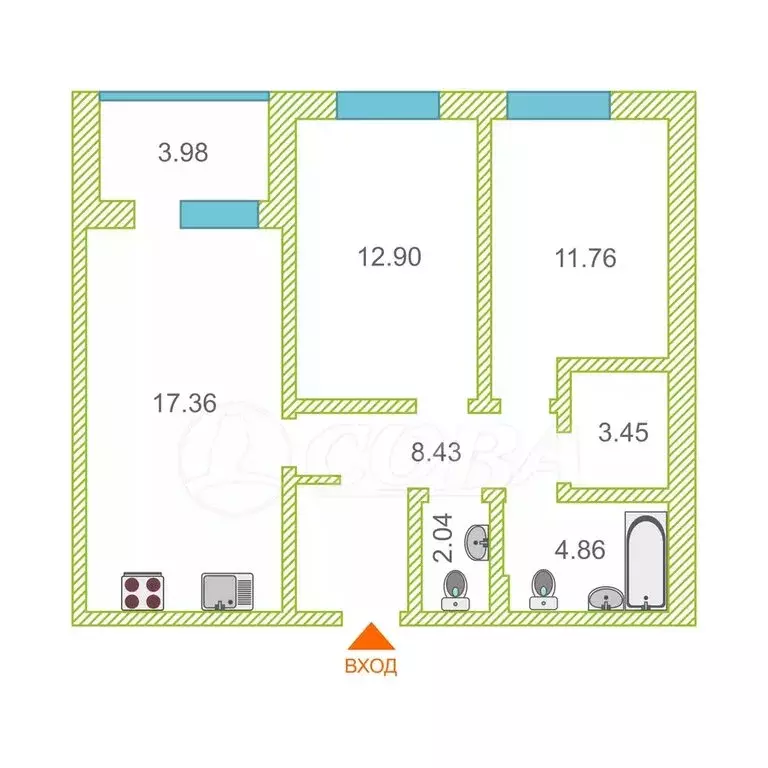 2-комнатная квартира: Тюмень, Краснооктябрьская улица, 8 (61 м) - Фото 0