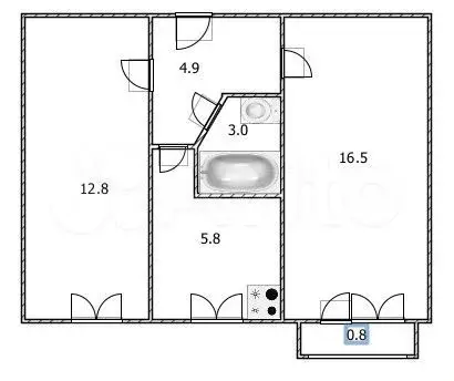 2-к. квартира, 44 м, 5/5 эт. - Фото 0