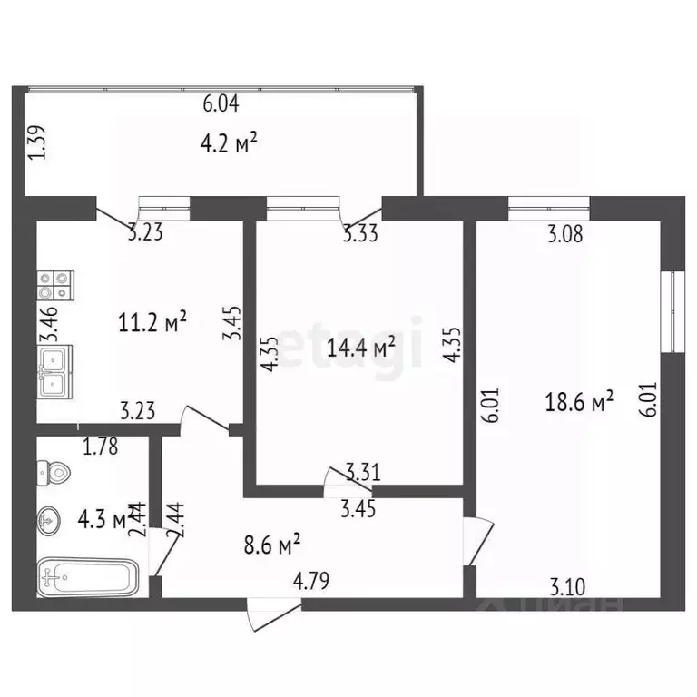 2-к кв. Костромская область, Кострома Советская ул., 103Г (57.0 м) - Фото 1