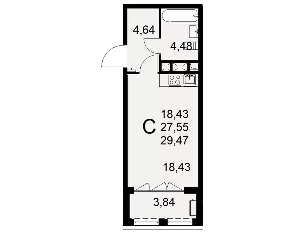 1-к кв. Тульская область, Тула ул. Федора Смирнова, 2 (29.47 м) - Фото 0