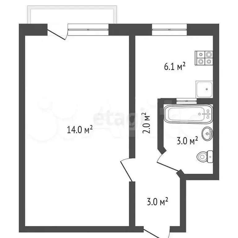 1-к. квартира, 28,1 м, 3/4 эт. - Фото 0