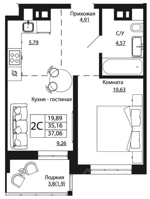1-к кв. Ростовская область, Ростов-на-Дону ул. Текучева, 370/2 (36.96 ... - Фото 0