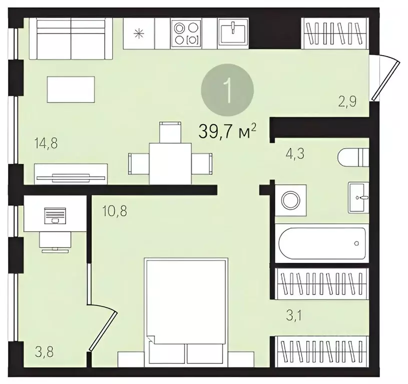 1-к кв. Московская область, Ленинский городской округ, д. Сапроново ... - Фото 2