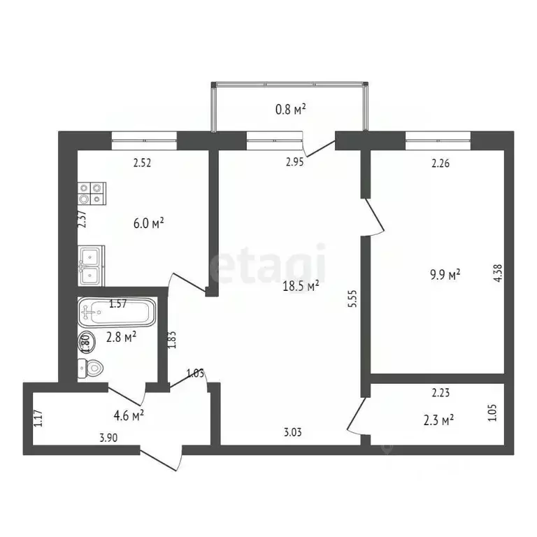 2-к кв. Башкортостан, Стерлитамак ул. Кочетова, 24А (44.9 м) - Фото 1