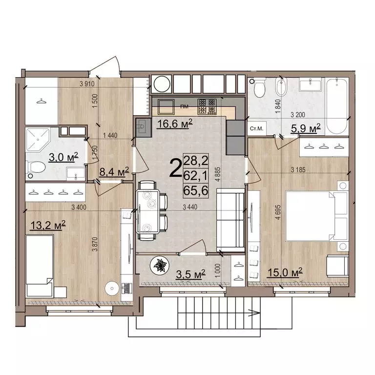 2-комнатная квартира: Рязань, район Кальное, жилой комплекс Еврокласс ... - Фото 1