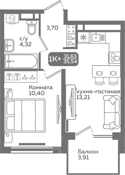 1-к кв. Тюменская область, Тюмень ул. Заполярная, 9/2 (31.63 м) - Фото 0