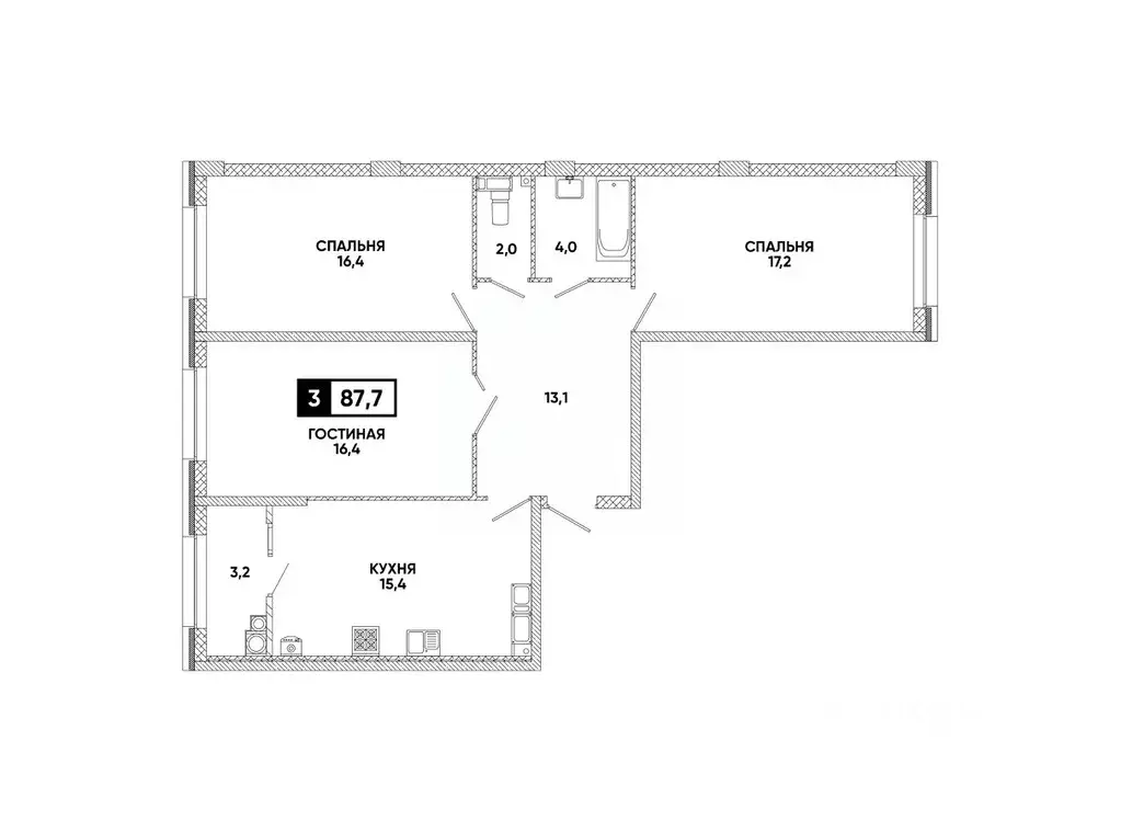 3-к кв. Ставропольский край, Ставрополь ул. Андрея Голуба, 12к8 (87.7 ... - Фото 1