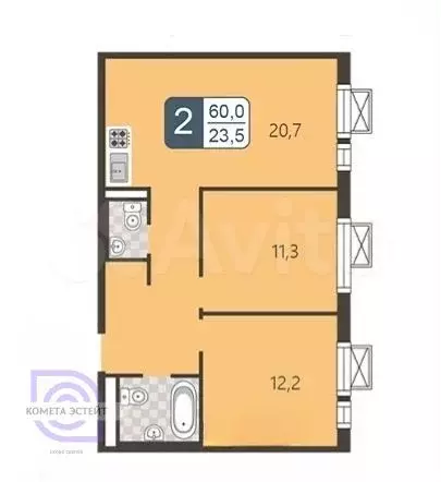 3-к. квартира, 60 м, 12/18 эт. - Фото 0