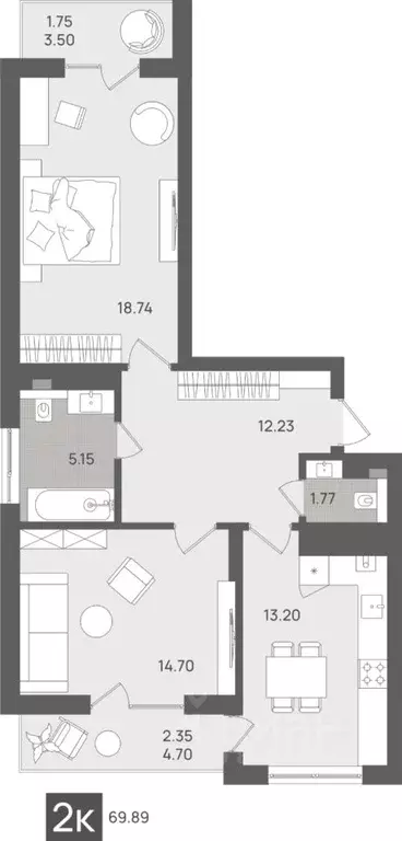 2-к кв. Калининградская область, Светлогорск Новая ул., 22к1 (69.89 м) - Фото 0