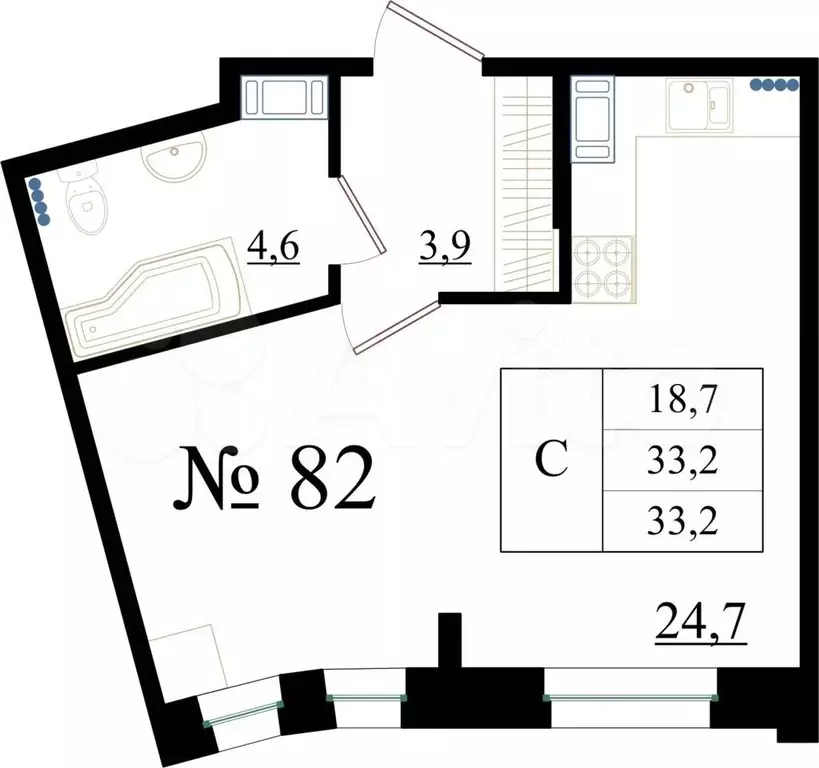 Квартира-студия, 33,2 м, 2/8 эт. - Фото 0