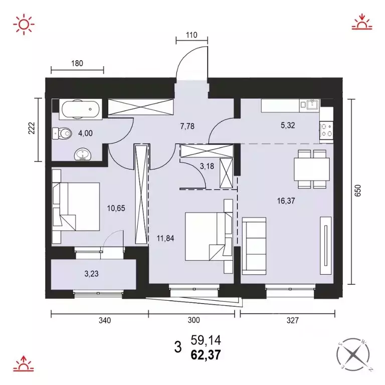 3-к кв. Иркутская область, Иркутск ул. Березовая Роща, 13Б (62.37 м) - Фото 0