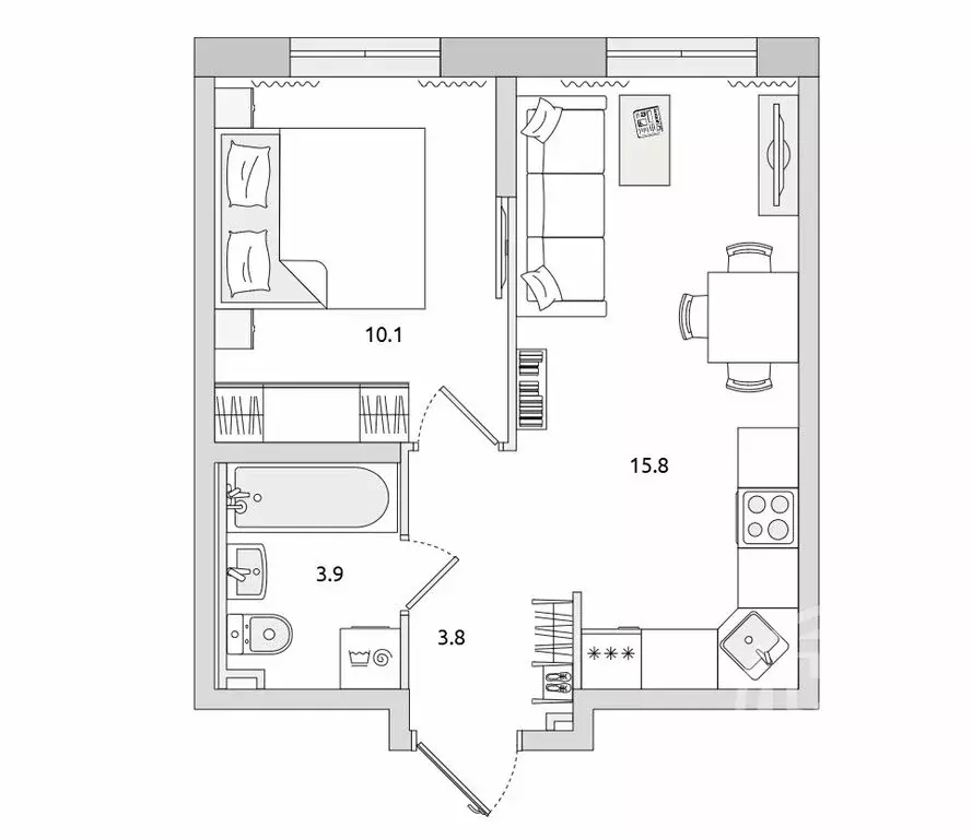 1-комнатная квартира: Бугры, Тихая улица, 7к4 (33.6 м) - Фото 1