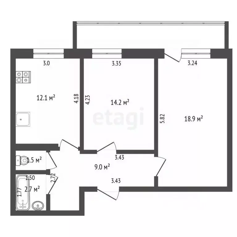 2-к кв. Ульяновская область, Ульяновск просп. Гая, 20 (58.4 м) - Фото 1