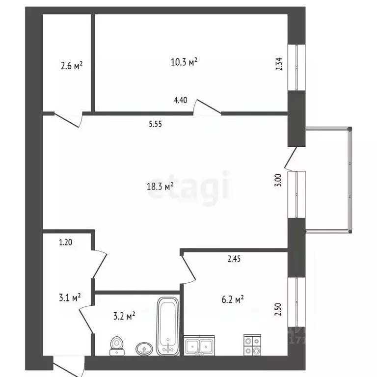 2-к кв. Хабаровский край, Хабаровск ул. Дикопольцева, 72 (43.7 м) - Фото 2