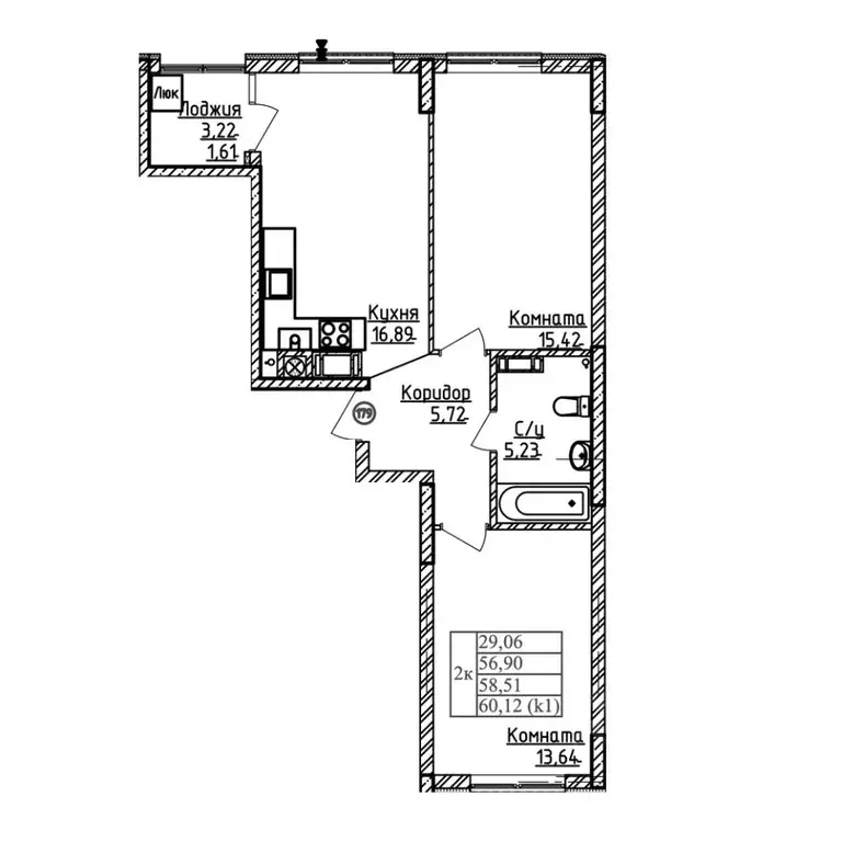 2-к кв. Калининградская область, Калининград ул. Дубовая Аллея (58.51 ... - Фото 1