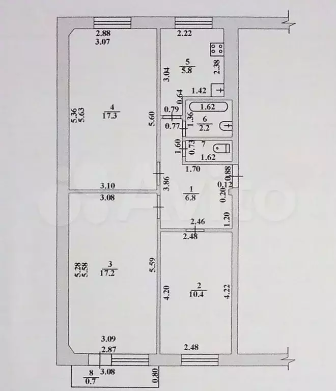 3-к. квартира, 60,9 м, 4/5 эт. - Фото 0