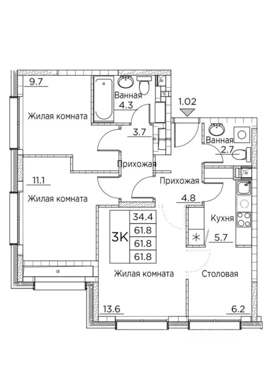 3-к кв. Приморский край, Владивосток ул. Расула Гамзатова, 7к3 (61.8 ... - Фото 0