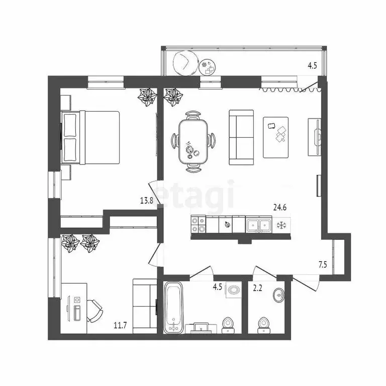 2-комнатная квартира: Тюмень, улица Николая Глебова, 3 (63.9 м) - Фото 0