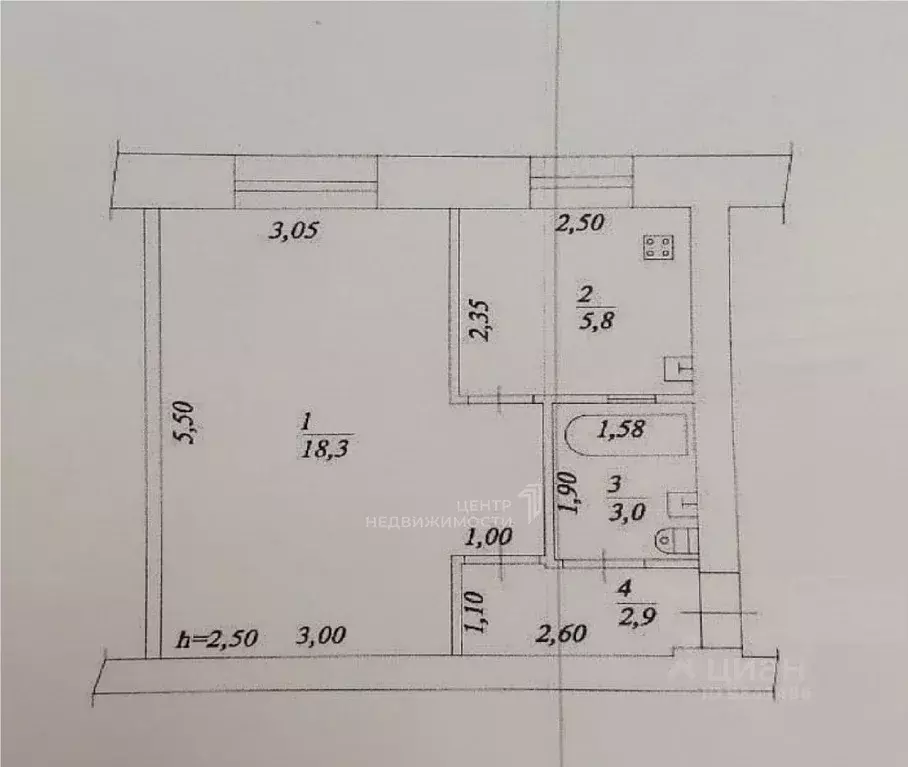 1-к кв. Татарстан, Казань ул. Гагарина, 47 (30.0 м) - Фото 2