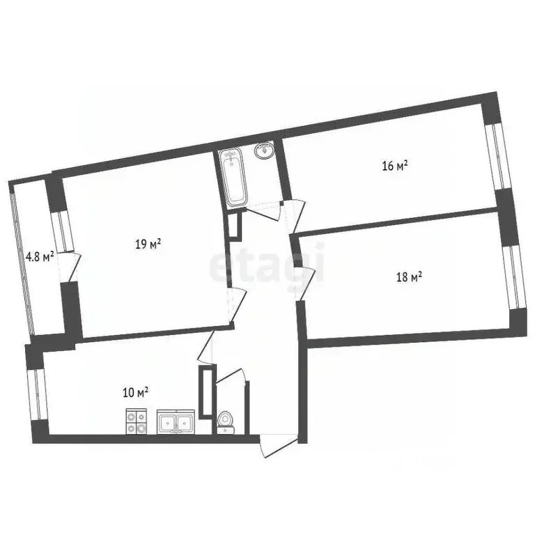 3-к кв. Санкт-Петербург Варшавская ул., 23К1 (79.0 м) - Фото 1