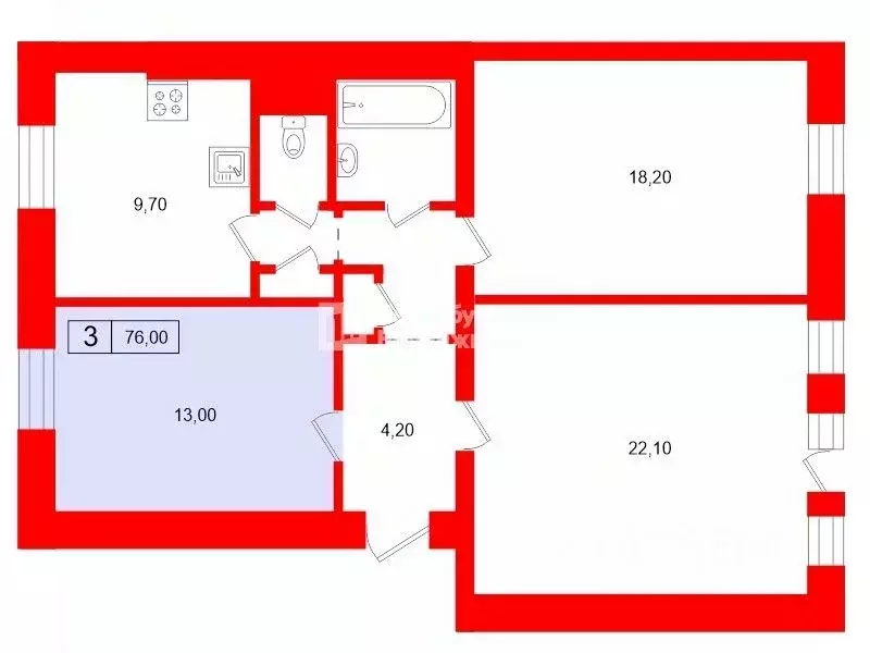 Комната Санкт-Петербург Среднеохтинский просп., 11К3 (13.0 м) - Фото 2