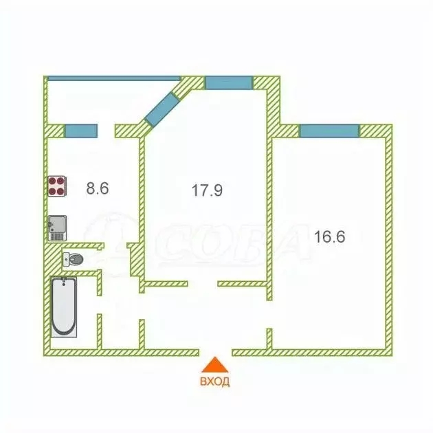 2-к кв. Ханты-Мансийский АО, Сургут ул. Профсоюзов, 42 (55.0 м) - Фото 1