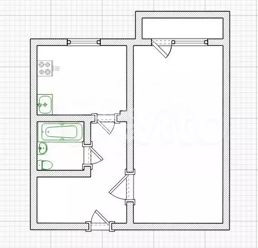 1-к. квартира, 35,6 м, 1/5 эт. - Фото 0