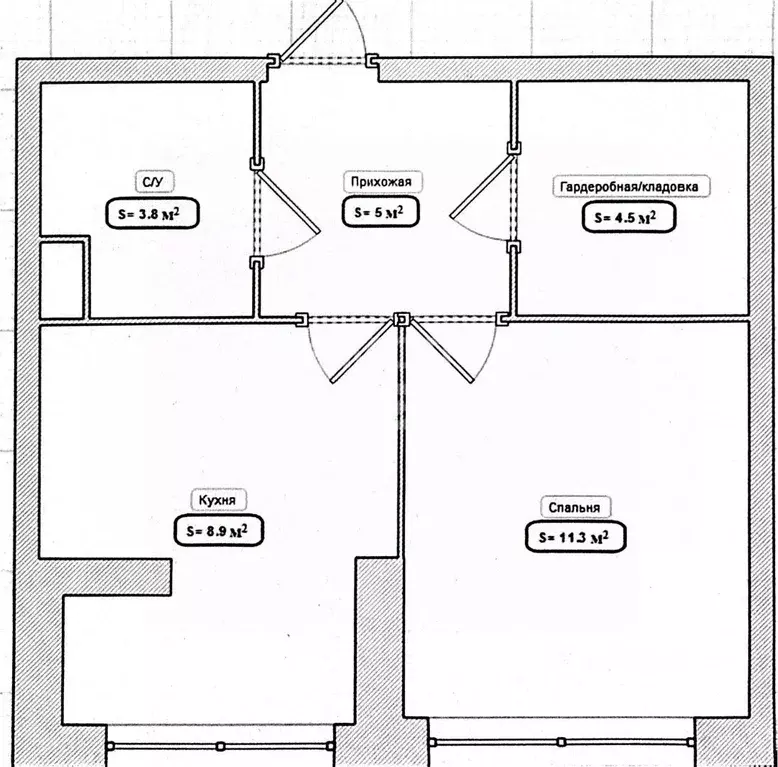 1-к кв. Москва Строительный проезд, 9 (33.5 м) - Фото 2