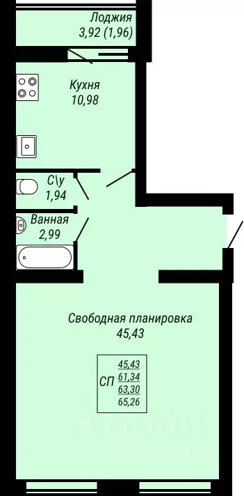 1-к кв. Ивановская область, Иваново Юбилейный жилой комплекс (65.26 м) - Фото 0