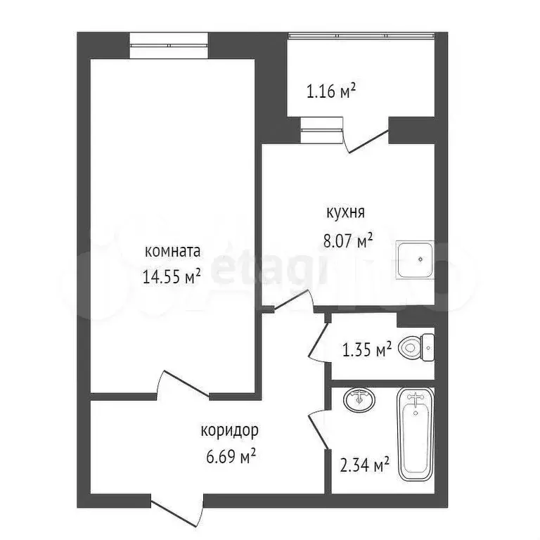 1-к. квартира, 32,5 м, 7/11 эт. - Фото 0