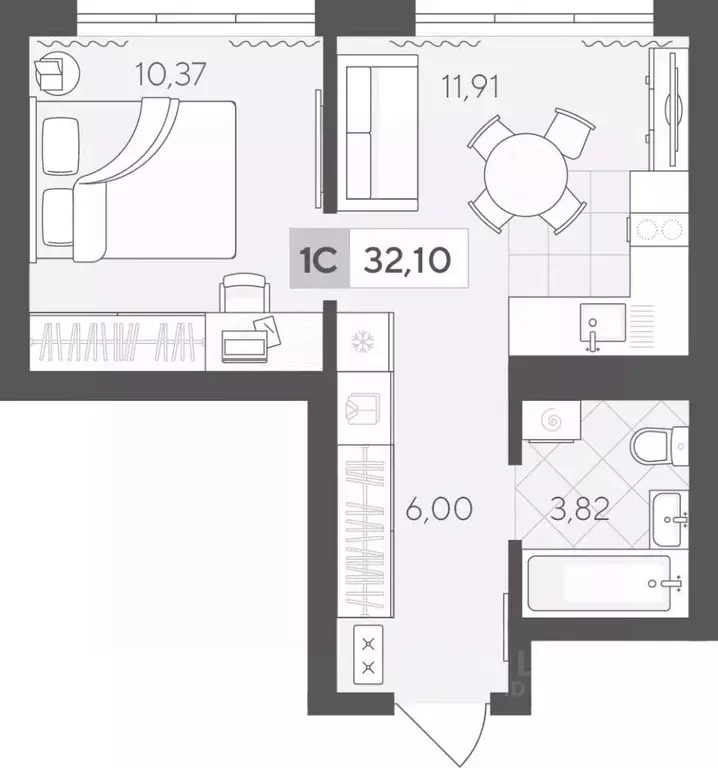 1-к кв. Тюменская область, Тюмень ул. Сергея Корепанова, 34 (32.1 м) - Фото 1