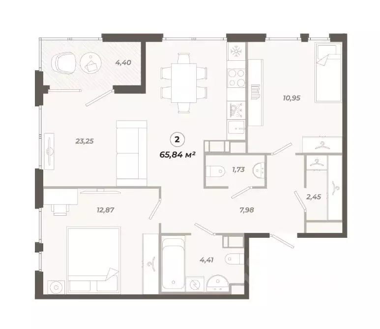 2-к кв. Санкт-Петербург ул. Коли Томчака, 21Д (65.84 м) - Фото 0
