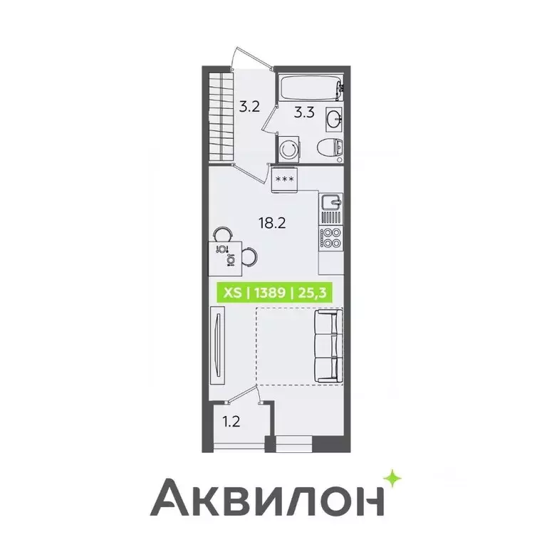 Студия Санкт-Петербург Планерная ул., 87к1 (25.3 м) - Фото 2